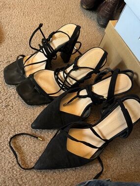 Black Lace-Up Women's Pointed Toe Heels